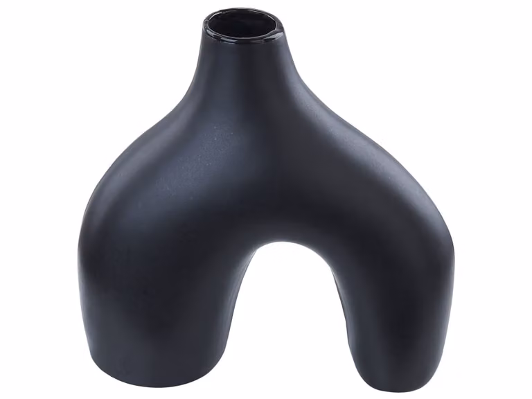 Jarrón para flores Beliani Lamia de cerámica negra para mesa de estilo moderno con 30 cm de altura