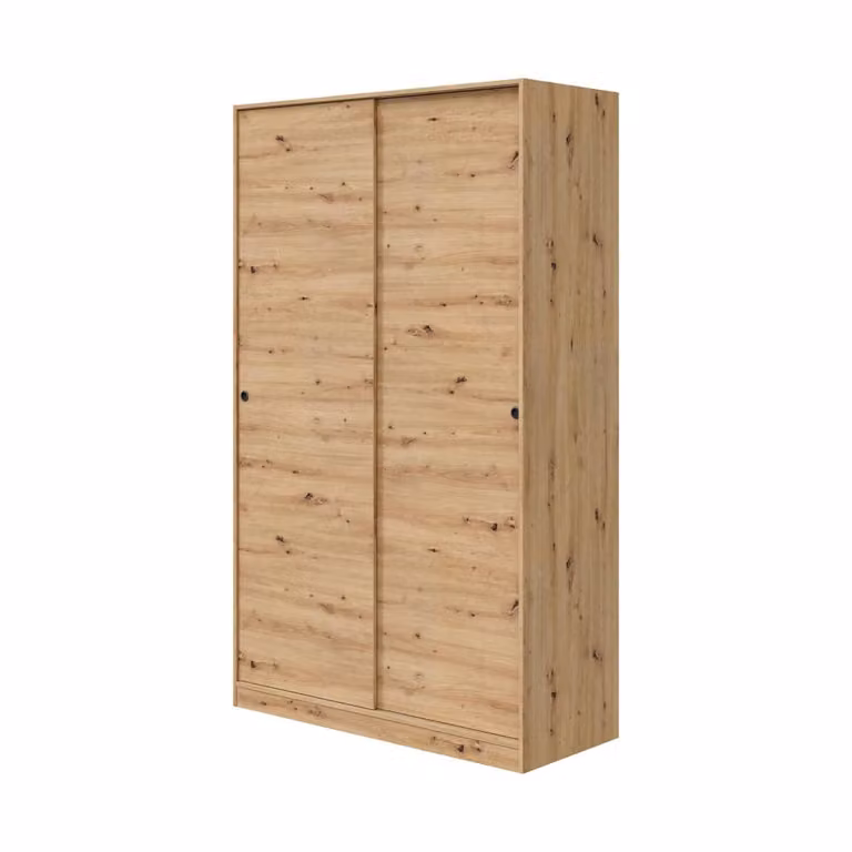 Armario de puertas correderas Dmora para dormitorio en acabado roble y blanco, con estantes internos y barra para colgar, An: 120 cm, P: 50 cm, Al: 200 cm