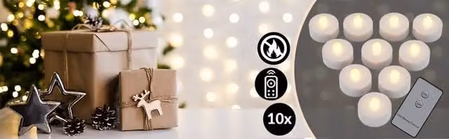 Set de 10 velas LED tipo tealight NORTHIX con mando a distancia, efecto parpadeo y luz blanca cálida para decoración moderna