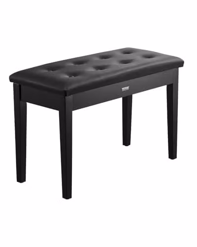 Banco de piano VEVOR de madera con asiento acolchado en piel sintética negra y compartimento de almacenamiento, An/P/Al: 75 x 35,5 x 49 cm