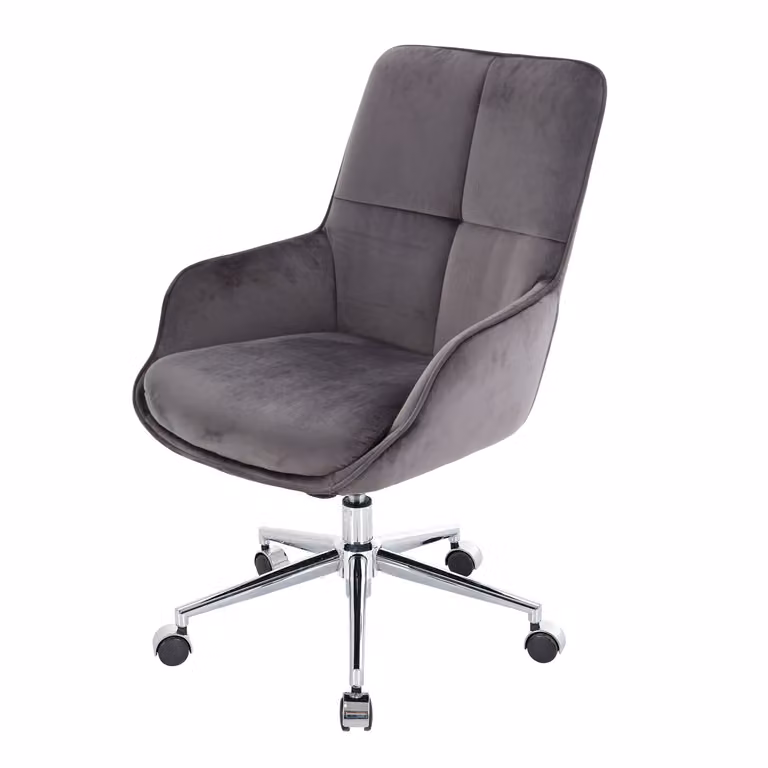 Silla de oficina giratoria Mendler con reposabrazos y altura regulable, tapizada en terciopelo, color gris o marrón, An/P/Al: 64 x 64 x 98 cm