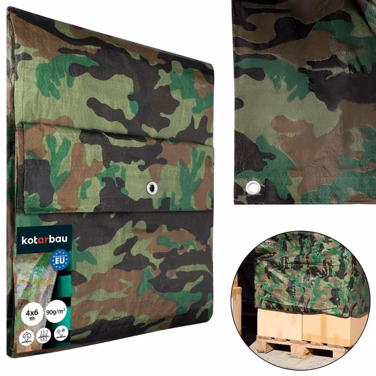 Lona impermeable de polietileno KOTARBAU para exterior, diseño camuflaje multicolor, An/P: 4 x 6 m, 90 g/m² con ojales