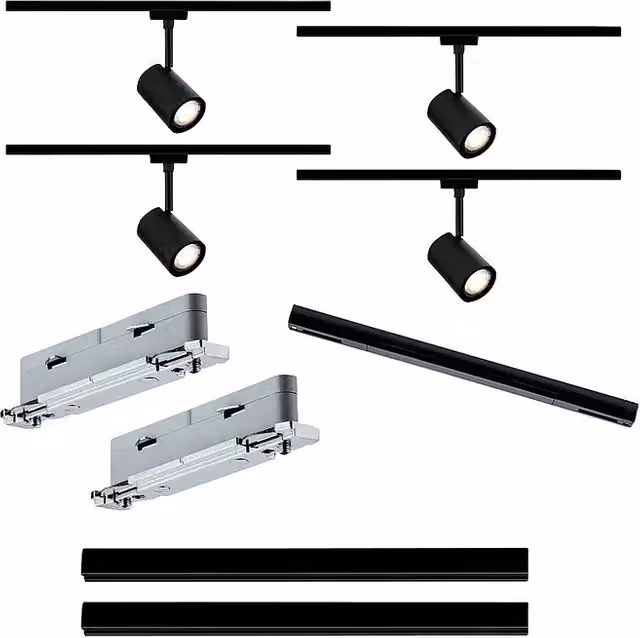 Set básico de carril de iluminación URail Luxe de Paulmann en negro con alimentación central (9 unidades)