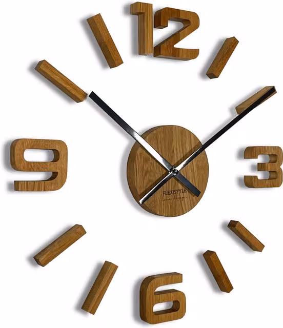Reloj de pared analógico moderno Flexistyle de madera en marrón y multicolor con mecanismo silencioso, Diámetro: 75 cm