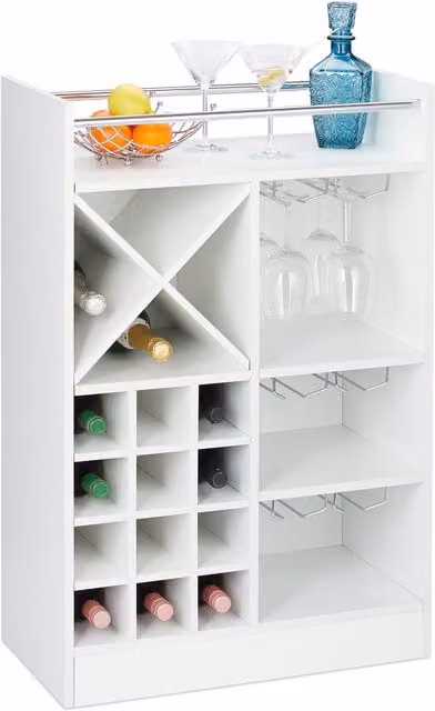 Relaxdays Botellero de Pie para 22 Botellas de Vino y Cava con Soporte para Copas, Mueble Bar Moderno en Blanco, An/P/Al: 96 x 63 x 35 cm