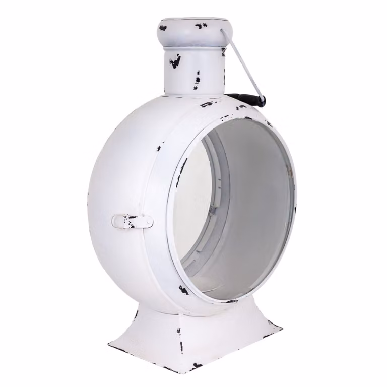 Farol de mesa vintage Wanderlust deco de metal y cristal en color blanco, An/P/Al: 25 x 25 x 55 cm