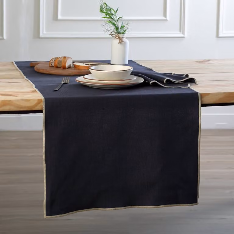 Camino de mesa de algodón Febronie en gris y beige, An/Al: 50 x 150 cm