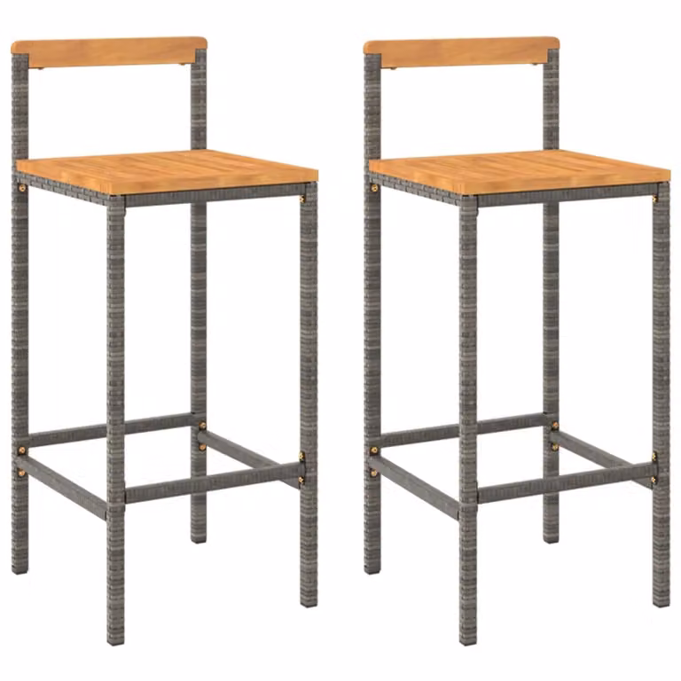 Set de 2 taburetes altos Syfax de madera de acacia y ratán sintético en color gris para cocina o jardín