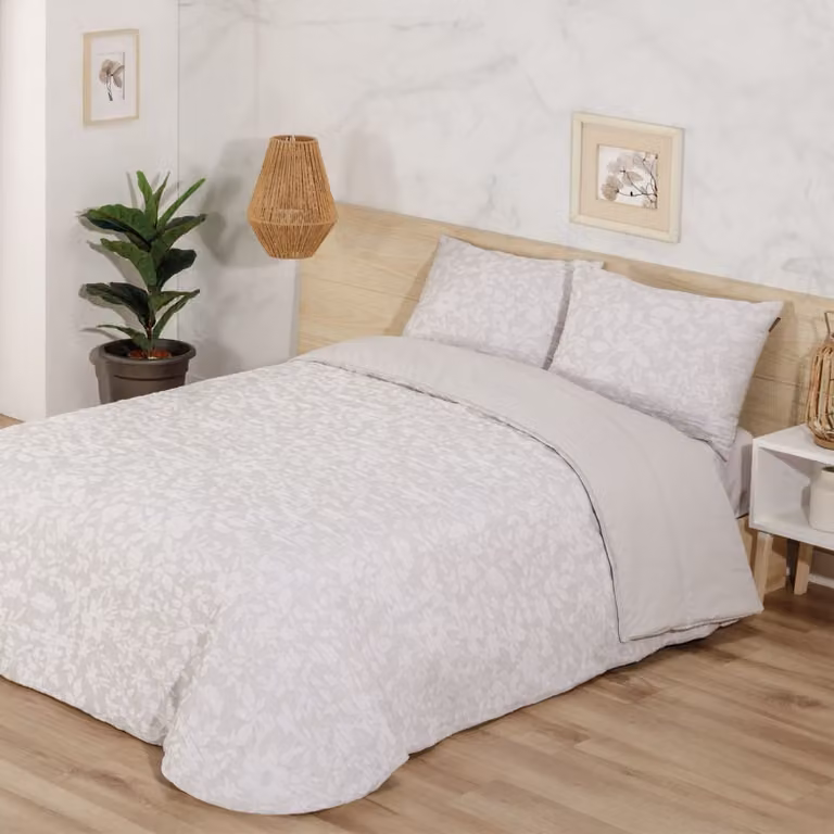Edredón de jacquard Manterol con diseño de jardín floral en color gris para cama de 135/140 cm
