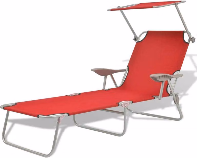 Tumbona Syfax de acero con toldo y reposacabezas ajustable en color rojo