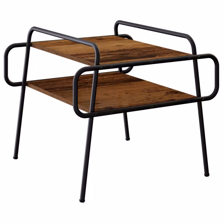 Mesa de centro vidaXL de madera envejecida y metal en color marrón, diseño moderno y cuadrado, An/P/Al: 60 x 60 x 51 cm