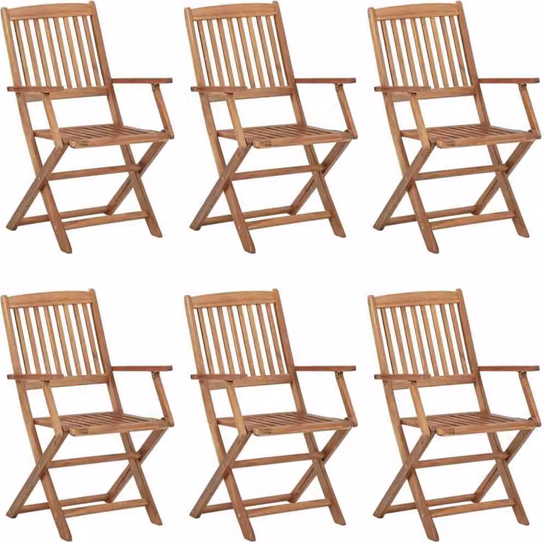 Set de 6 sillas de exterior plegables Syfax de madera de acacia aceitada en color marrón y multicolor con reposabrazos