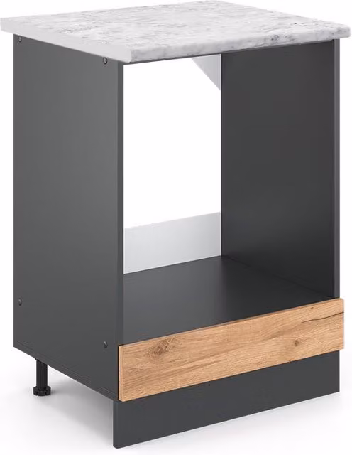 Armario para horno empotrado Vicco R-Line en roble dorado y mármol de 60 cm