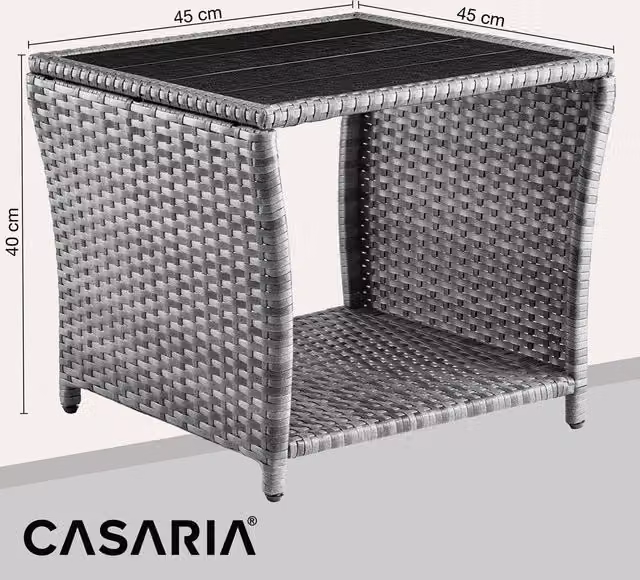 Mesa auxiliar NORTHIX de polirrattan gris para jardín o interior, diseño moderno y cuadrado, An/P/Al: 45 x 45 x 40 cm