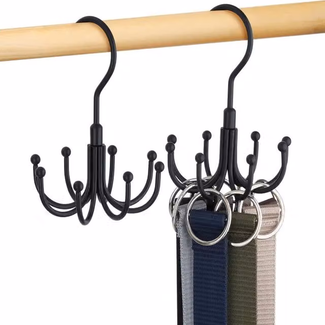 Juego de ganchos giratorios Beltease en metal color negro para guardar cinturones, corbatas, bufandas y bolsos