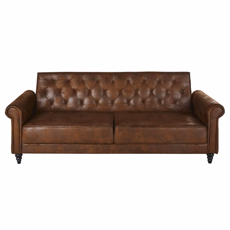Sofá cama Chesterfield de Maisons du Monde en microgamuza marrón con estructura de madera de pino y función de cama para adultos, An/P/Al: 186 x 122 x 3.5 cm