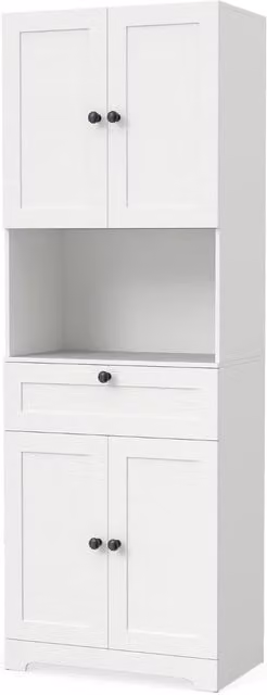 Armario alto de baño Northix en blanco con 4 puertas, cajón y estantes internos con cierre suave