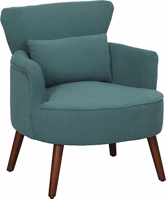Sillón de acento moderno HOMCOM tapizado en pana verde oscuro con cojín lumbar y patas de madera de caucho