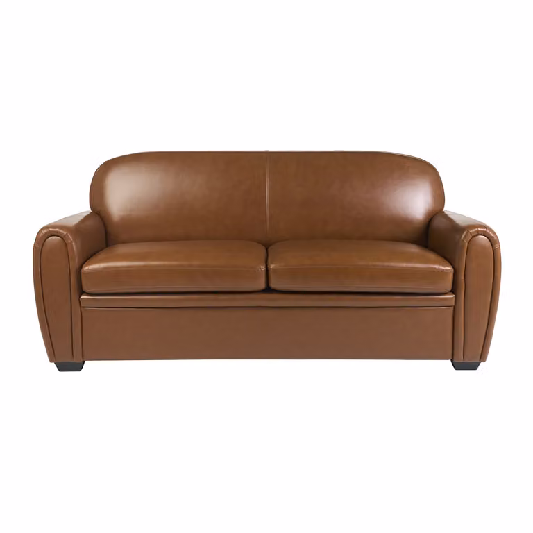 Miliboo Sofá Cama Club de 3 Plazas en Piel Marrón con Función de Descanso An/P/Al: 199 x 86 x 89 cm