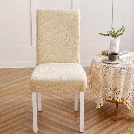 Pack de 4 fundas elásticas de jacquard XISRENS para sillas de comedor, diseño floral antideslizante y lavable, color beige