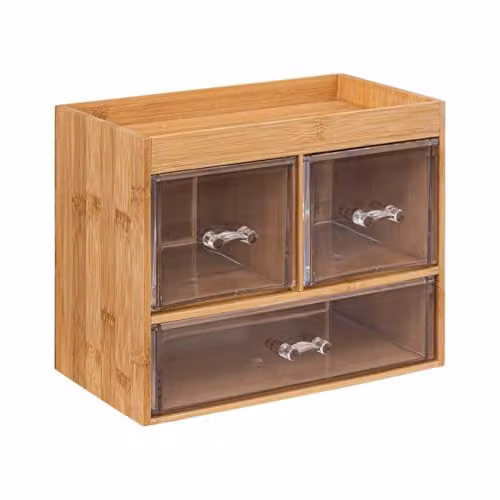 Caja organizadora Selena de 5five con 3 cajones transparentes y acabado en bambú marrón