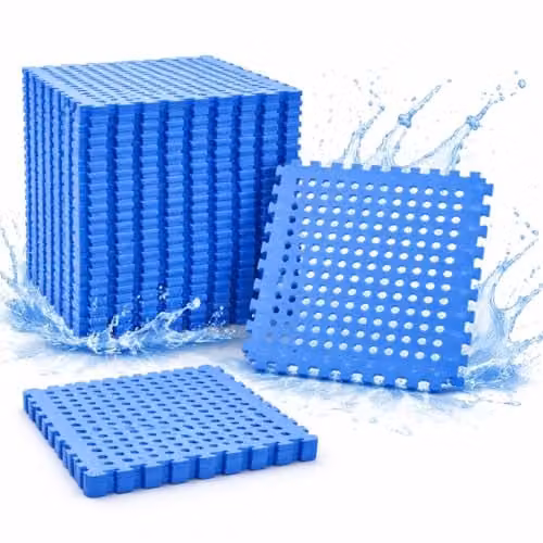 Juego de 36 esteras protectoras para suelo de piscina EYEPOWER en color azul, An/P/Al: 62 x 62 x 62 cm
