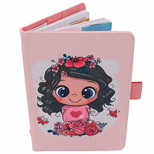 Fundas para cartilla sanitaria de bebé Oxrose con patrón de princesa en rosa y morado, formato A5, 15 x 21 cm, con solapas para guardar recetas