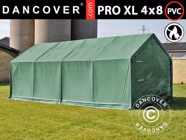 Carpa de almacén profesional DANCOVER de PVC color verde, An/P/Al: 4 x 8 x 2,5 x 3,6 m
