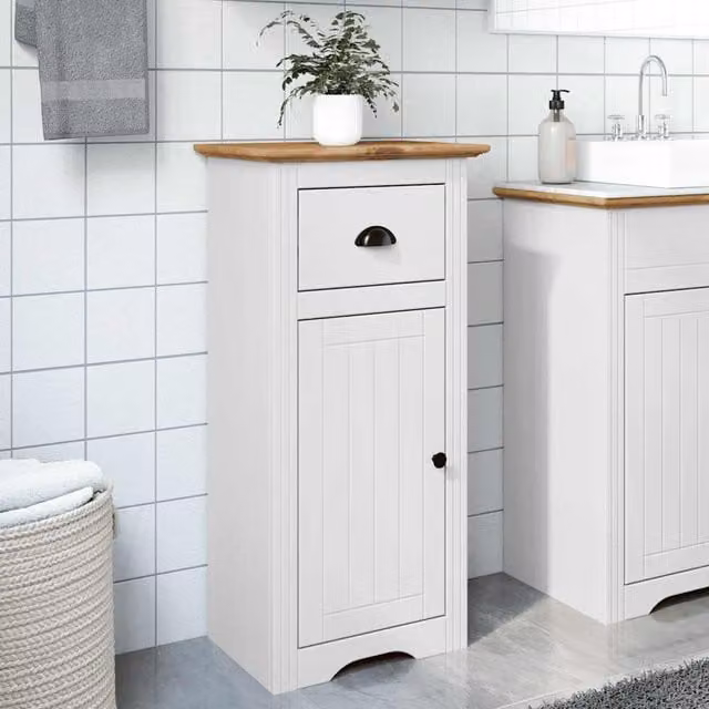 Mueble de baño suspendido SYFAX de estilo rústico en madera de pino, color blanco y marrón, An/P/Al: 44 x 30 x 90 cm