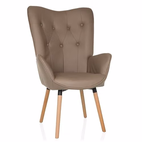 Sillón orejero de terciopelo hjh LIVING HAVENIO I color marrón con patas de madera y metal, estilo escandinavo, An/P/Al: 75 x 70 x 106 cm