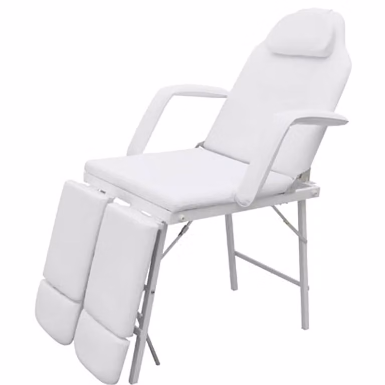 Camilla de esteticista vidaXL en cuero sintético blanco con apoyo para piernas ajustable y reposacabezas para profesionales An/P/Al: 185 x 78 x 76 cm