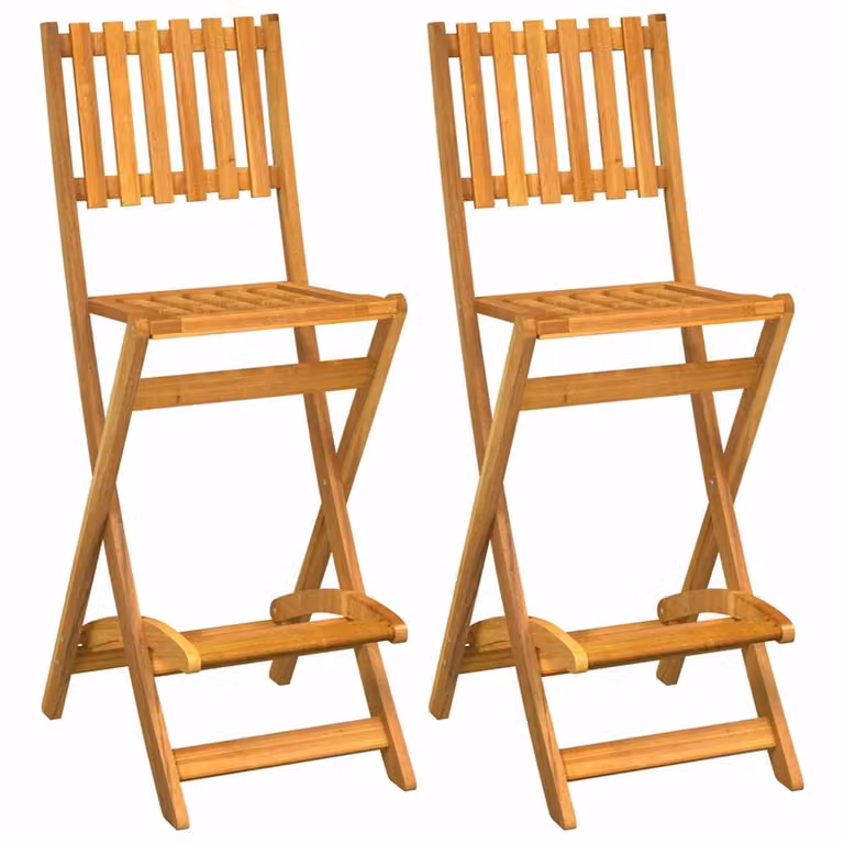 Set de 2 taburetes altos plegables para jardín y cocina vidaXL de madera de acacia en color marrón