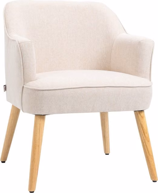 Butaca de salón moderna HOMCOM tapizada en lino con patas de madera, color crema, An/P/Al: 64,5 x 65 x 79,5 cm