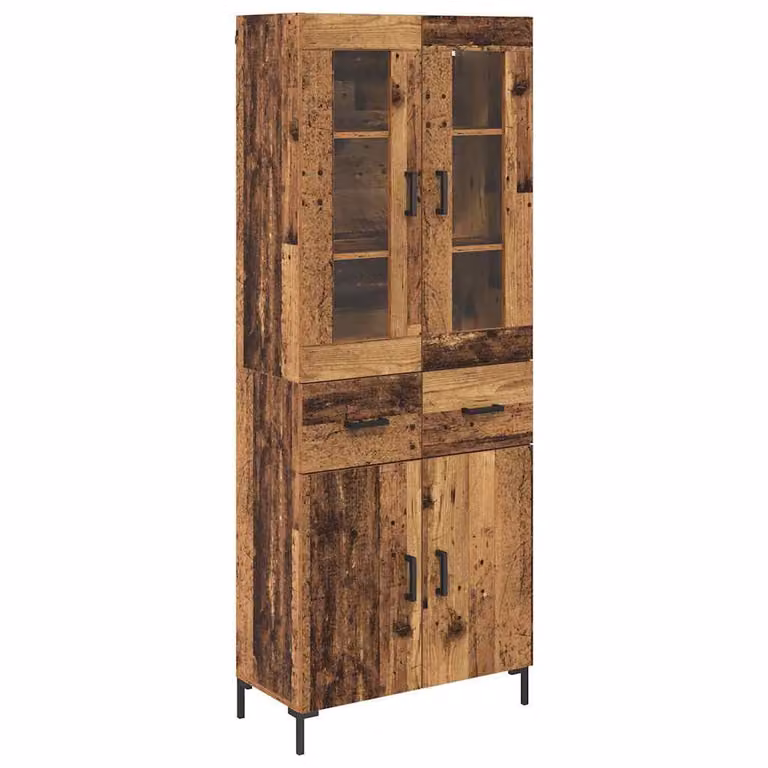 Set de 2 aparadores altos vidaXL de madera y cristal en color marrón, diseño moderno con puertas de vidrio, An/P/Al: 69,5 x 34 x 180 cm