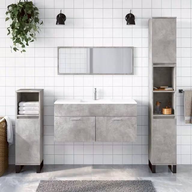 Armario de baño con espejo Maison Exclusive en madera de ingeniería color gris hormigón An/P/Al: 46 x 38,5 x 38,5 cm