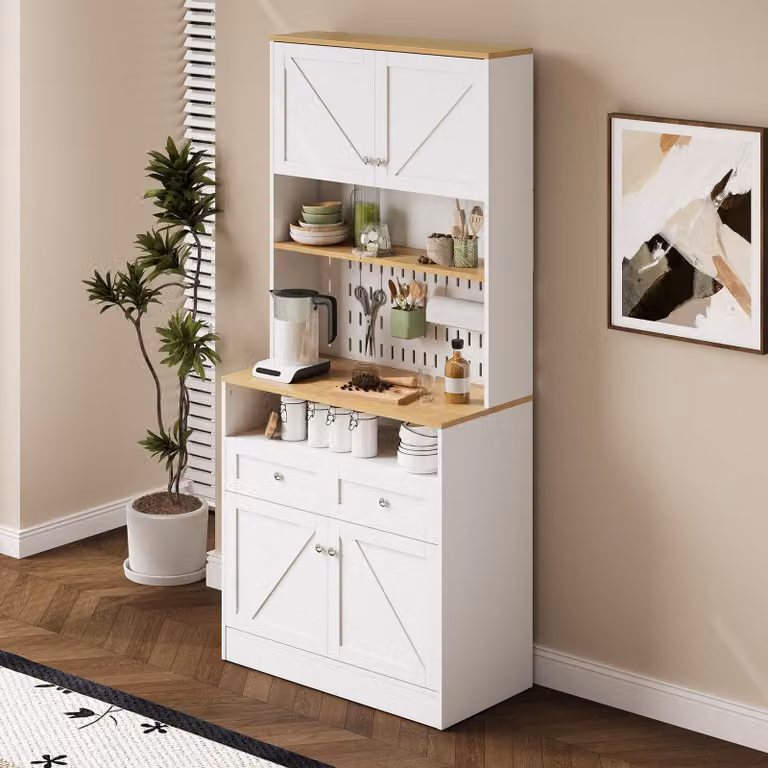 Armario de cocina alto OKWISH en color blanco con estantes y barra para colgar, An/P/Al: 80 x 40 x 175 cm