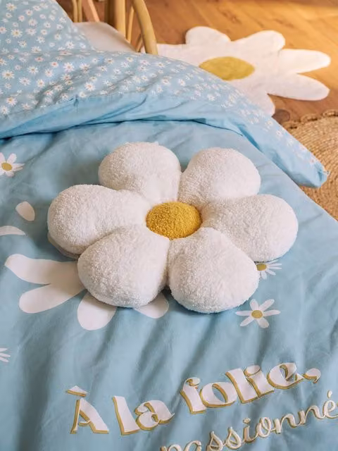Cojín decorativo redondo con flor de bouclé Vertbaudet para niños en color beige y blanco, Diámetro: 33 cm