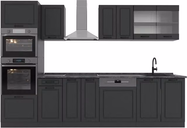 Mueble de cocina Vicco R-Line estilo casa de campo en color antracita, An: 300 cm, Al: 60 cm, Al: 206,8 cm