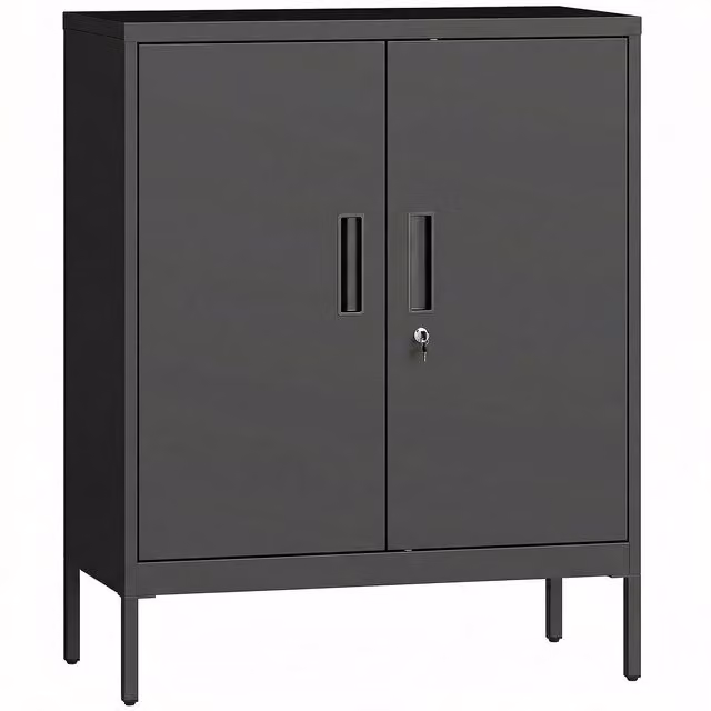 Armario de oficina metálico HOMCOM negro con cerradura, 2 puertas y 2 estantes ajustables, An/P/Al: 80 x 40 x 100 cm