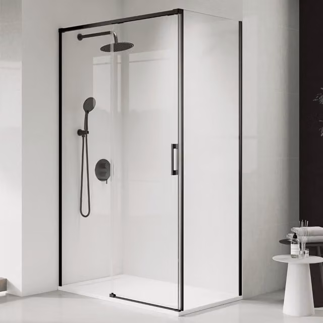 Mampara de ducha rectangular corredera BAÑO TOTAL transparente con perfil negro An/P/Al: 125 x 70 x 195 cm