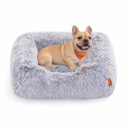 Cama para perros FEANDREA de microfibra gris con borde elevado, funda extraíble y base antideslizante, An/P/Al: 71 x 55 x 18 cm