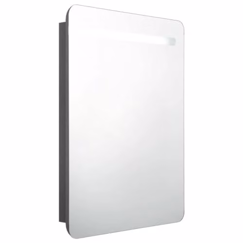 Armario de baño de pared Helloshop26 con espejo LED y estantes de MDF en color gris, An: 60 cm, P: 11 cm, Al: 80 cm