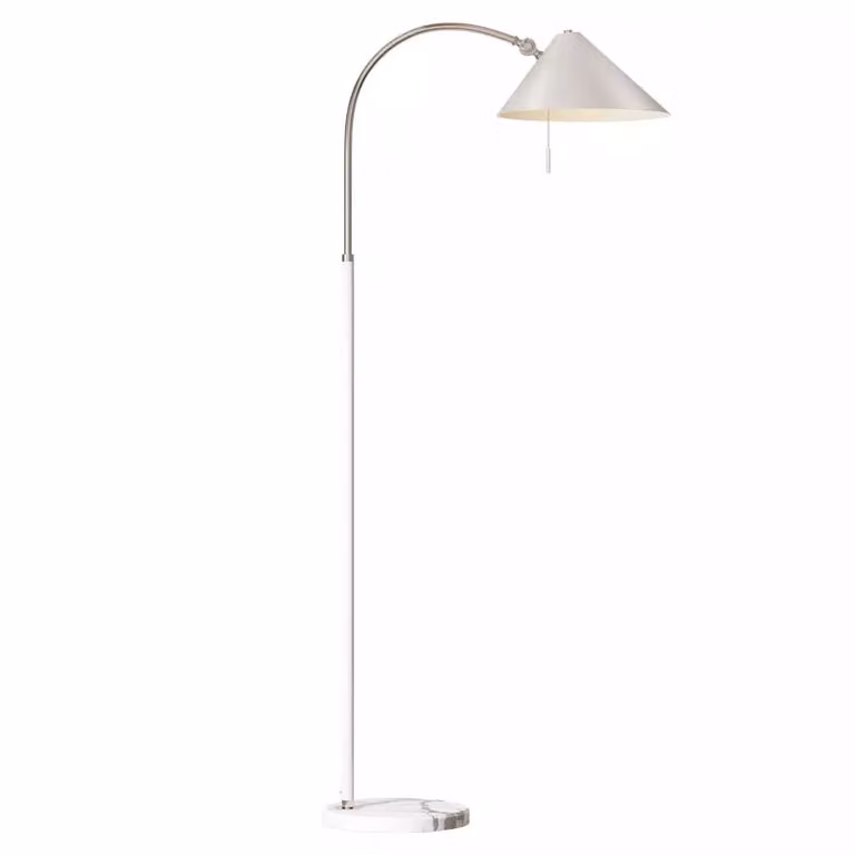 Lámpara de pie Empire de Decorshopping Muebles en blanco y cromo con base de mármol y diseño ajustable de arco