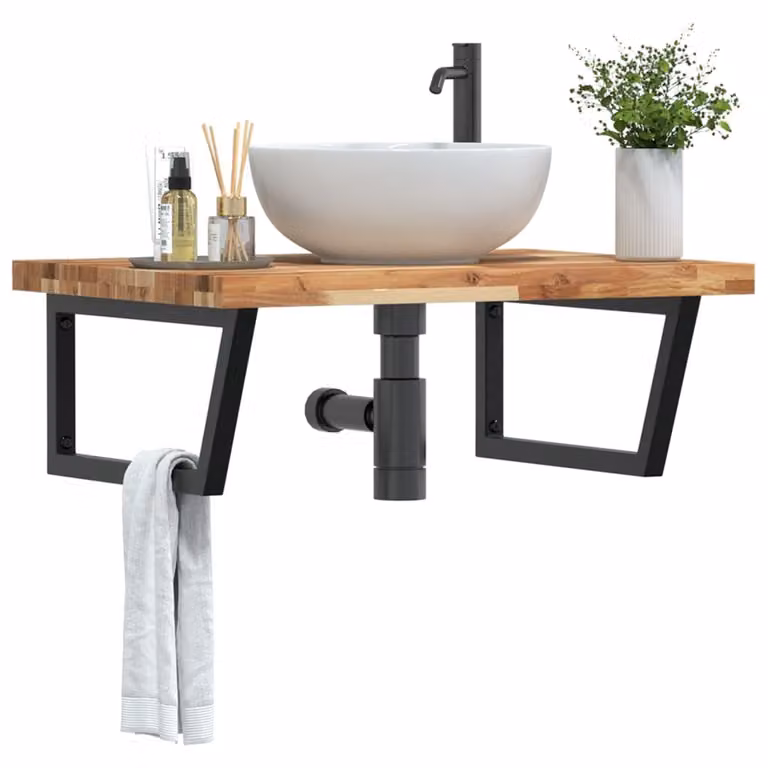 Estante de pared Syfax para baño o cocina en madera de acacia y metal color marrón y negro