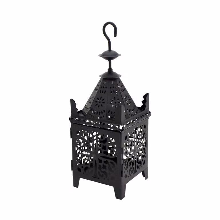 Farolillo de metal negro para velas con gancho de suspensión Mobili Rebecca