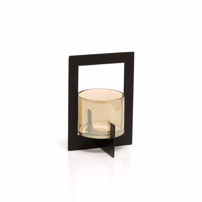 Portavelas de mesa Bazar Bizar de metal y vidrio en color negro, diseño minimalista cuadrado, An/P/Al: 13 x 13 x 18 cm