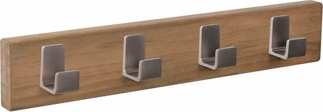 Percha de pared Nesu con 4 colgadores de madera y zamak en color marrón y plata 9106HVIN