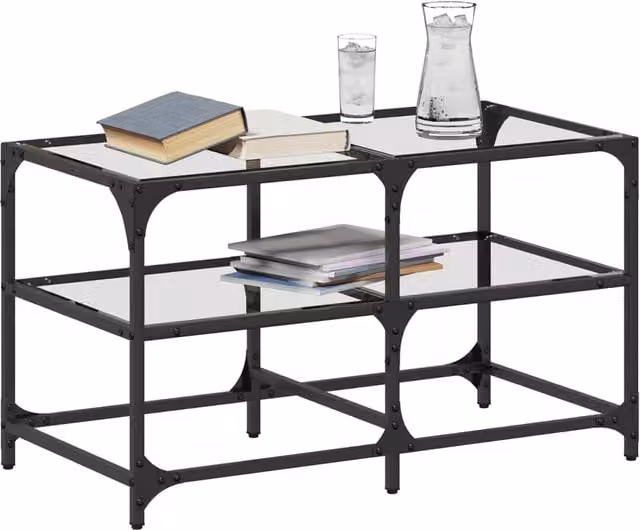 Mesa de centro rectangular SYFAX con superficie de vidrio transparente y estructura de metal negra An/P/Al: 78,5 x 40 x 45 cm