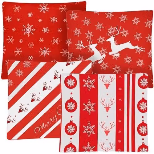Set de 4 fundas decorativas cuadradas NORTHIX con diseño gráfico navideño en rojo, blanco y multicolor, An/An/Al: 45 x 45 x 45 cm