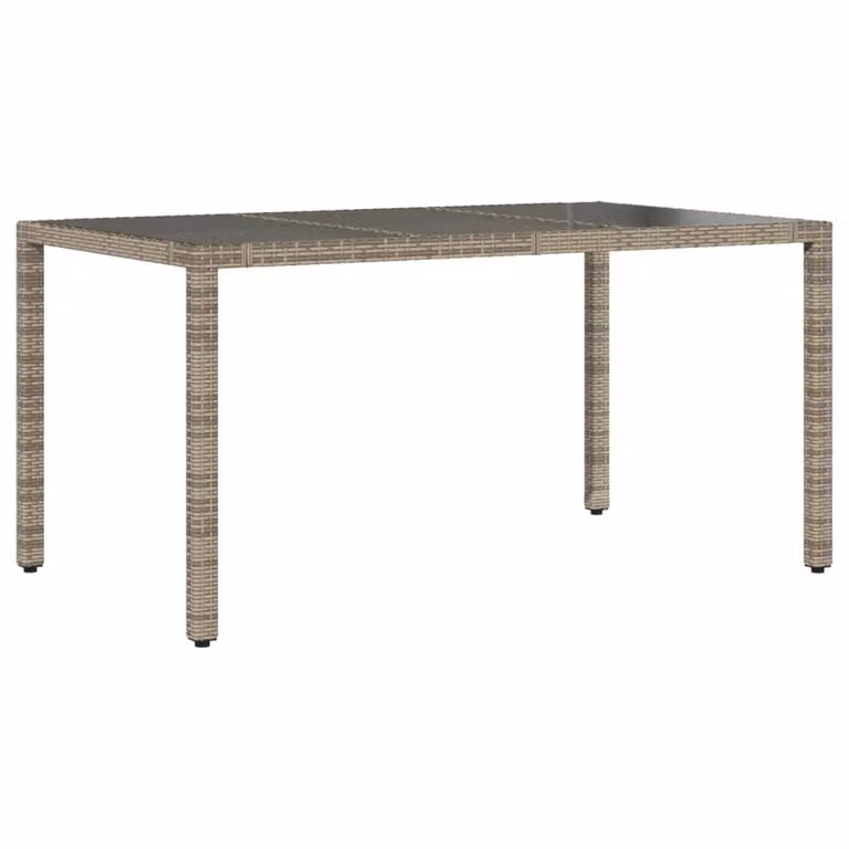 Mesa de jardín Syfax de ratán PE y superficie de vidrio, diseño moderno rectangular en color gris, An/P/Al: 150 x 90 x 75 cm